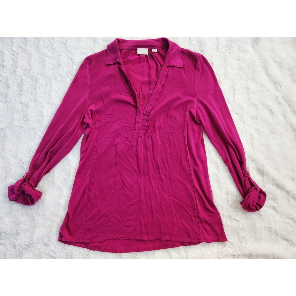 Anthropologie / Postmark Magenta Pink "Jamison‎ Henley" Womens Small Long Sleeve